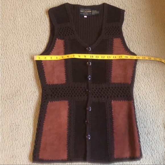 Vintage Leather and Knit Button Vest - Picture 5 of 7